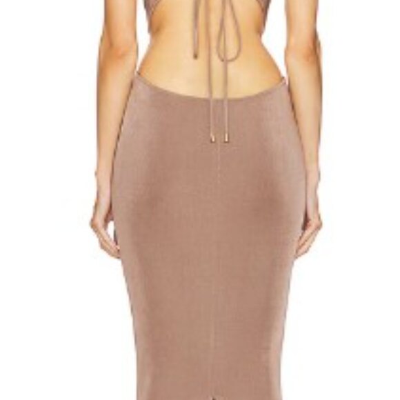 Michael Costello Taupe Slinky Open Back Maxi Dress Brand New w/tags - Picture 3 of 5